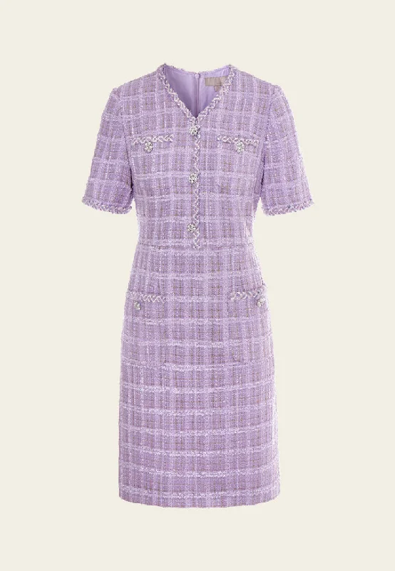 Checked Patch-pocket Braided-trim Dress Tunics Fleece cozy