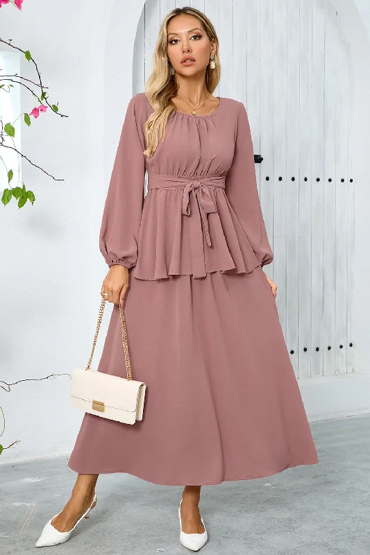 Dusty Rose A-Line Tiered Chiffon Long Party Dress with Long Sleeves Chiffon Maxi Beach Dusty Rose A-Line Tiered Chiffon Long Party Dress with Long Sleeves Chiffon Maxi Beach