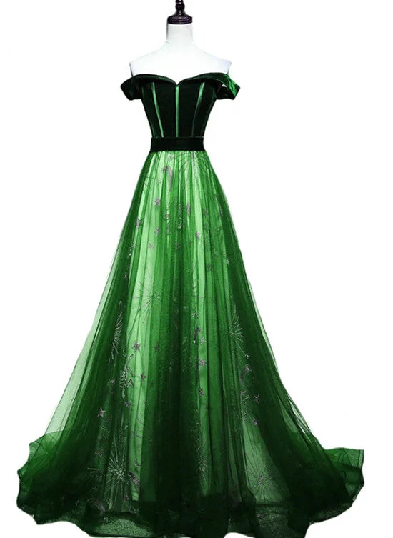Gorgeous Off Shoulder Tulle with Velvet Long Party Dress, A-line Prom Dress Evening Dress Tunics Leisure comfortable Gorgeous Off Shoulder Tulle with Velvet Long Party Dress, A-line Prom Dress Evening Dress Tunics Leisure comfortable