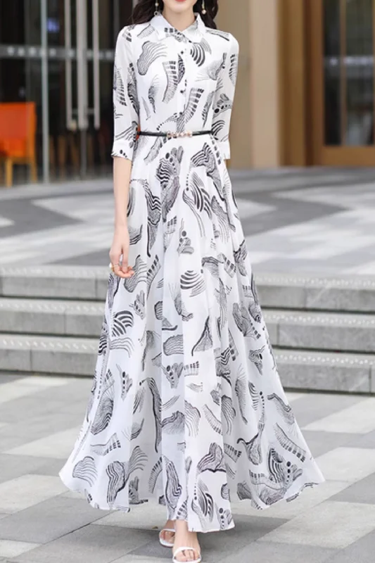 Black and white maxi shirt chiffon dress 5091 Tunics Print Colorful