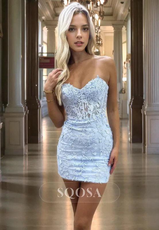 Sweetheart Sleeveless Fitted Graduation Dress Hollow Design with Appliqued Homecoming Dress Tunics Distressed trendy