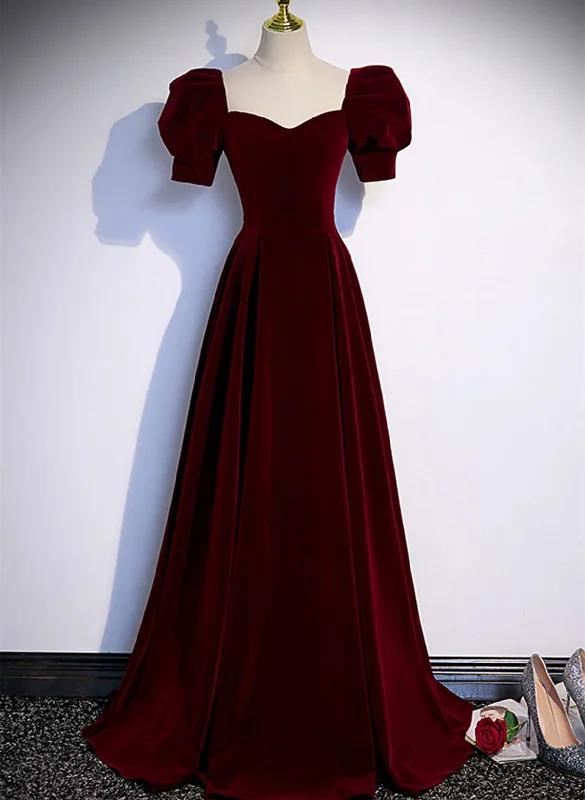 Beautiful Wine Red A-line Velvet Long Party Dress, Wine Red Prom Dress Tunics Sophisticated sleek Beautiful Wine Red A-line Velvet Long Party Dress, Wine Red Prom Dress Tunics Sophisticated sleek