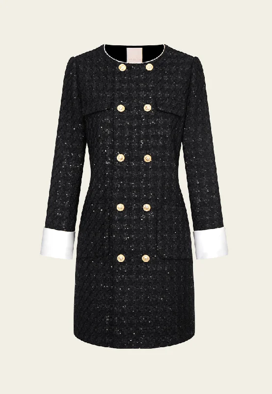 Midi-length Sequin-detail Contrasting-trim Houndstooth Tweed Dress Tunics Trendy modern Midi-length Sequin-detail Contrasting-trim Houndstooth Tweed Dress Tunics Trendy modern