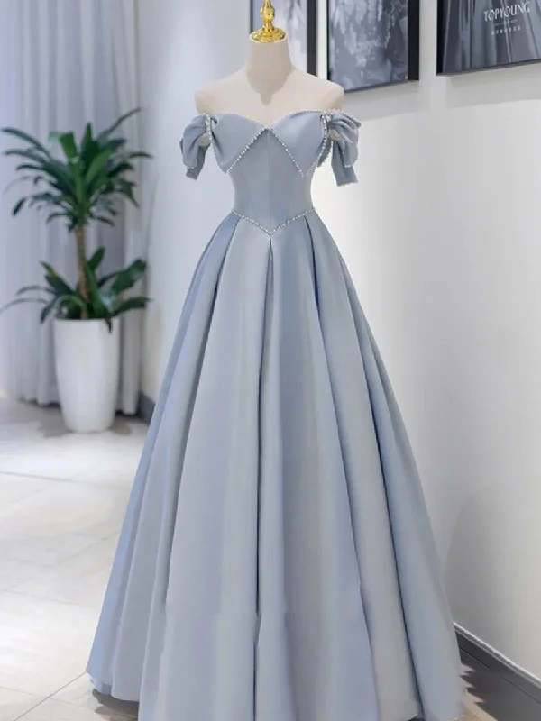 Unique Blue Satin Long Prom Dress, A line Blue Formal Graduation Party Dress Shift Classic Vintage Unique Blue Satin Long Prom Dress, A line Blue Formal Graduation Party Dress Shift Classic Vintage