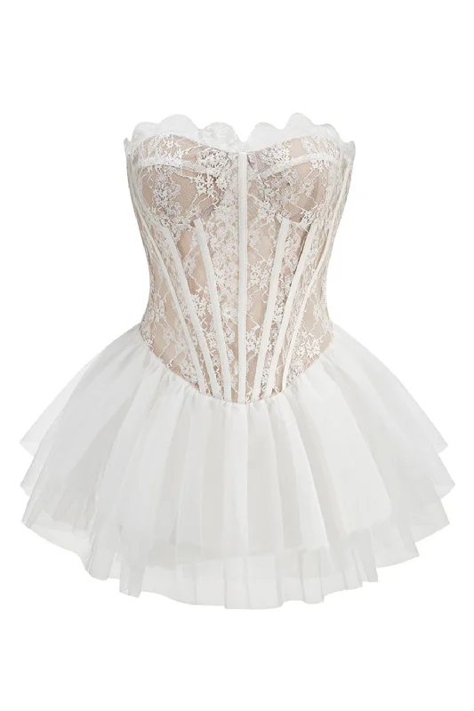 White Lace A-Line Strapless Corset Strapless Tiered Short Party Dress Tunics Cozy soft White Lace A-Line Strapless Corset Strapless Tiered Short Party Dress Tunics Cozy soft