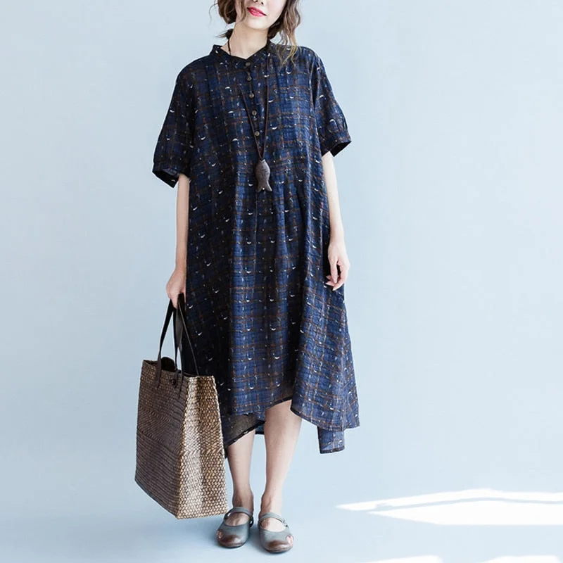 Women Print Dress 2019 Summer Cotton Rayon Maxi Long Dresses O Neck Half Sleeve Casaul Loose Plus Size Vestidos Tunics Brand named Women Print Dress 2019 Summer Cotton Rayon Maxi Long Dresses O Neck Half Sleeve Casaul Loose Plus Size Vestidos Tunics Brand named