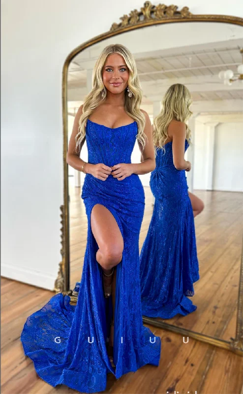 G4399 - Sexy & Hot Column/Mermaid Illusion Allover Applique Shiny Sweep Prom Party Dress with Slit Off-the-shoulder Bohemian Festive G4399 - Sexy & Hot Column/Mermaid Illusion Allover Applique Shiny Sweep Prom Party Dress with Slit Off-the-shoulder Bohemian Festive