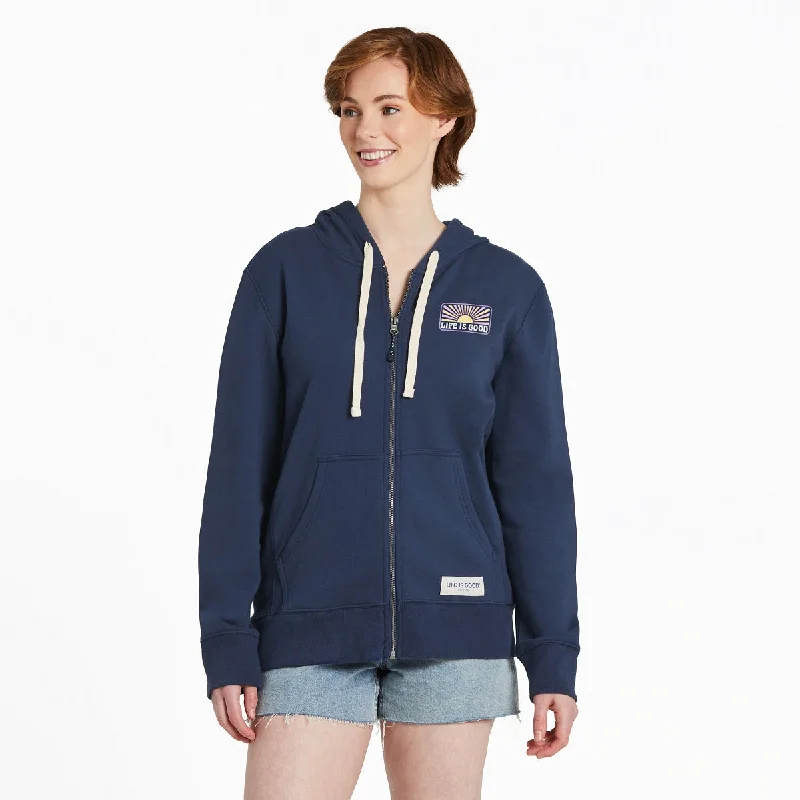 Life is Good Women's Retro Sunburst Simply True Fleece Hoodie, Darkest Blue Hoodie with Batwing Sleeves Loose Dramatic Life is Good Women's Retro Sunburst Simply True Fleece Hoodie, Darkest Blue Hoodie with Batwing Sleeves Loose Dramatic