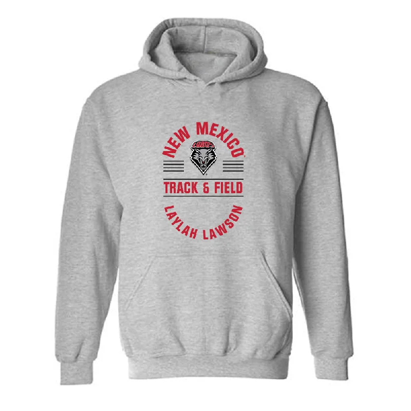 New Mexico - NCAA Women's Track & Field : Laylah Lawson - Classic Fashion Shersey Hooded Sweatshirt Hoodie with Hem Embroidery Detailed Premium New Mexico - NCAA Women's Track & Field : Laylah Lawson - Classic Fashion Shersey Hooded Sweatshirt Hoodie with Hem Embroidery Detailed Premium