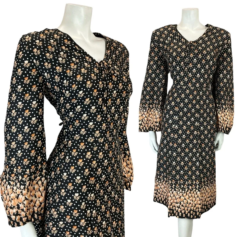 VTG 60S 70S BLACK ORANGE FLORAL BOHO V NECK TIE BELL SLEEVE SMOCK DRESS 14 16 Tunics Hiking breathable VTG 60S 70S BLACK ORANGE FLORAL BOHO V NECK TIE BELL SLEEVE SMOCK DRESS 14 16 Tunics Hiking breathable