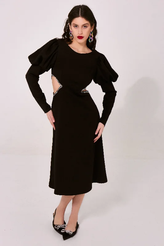 Silhouette high-waisted dress with buff sleeves and embroidered waistline Tunics Occasion special