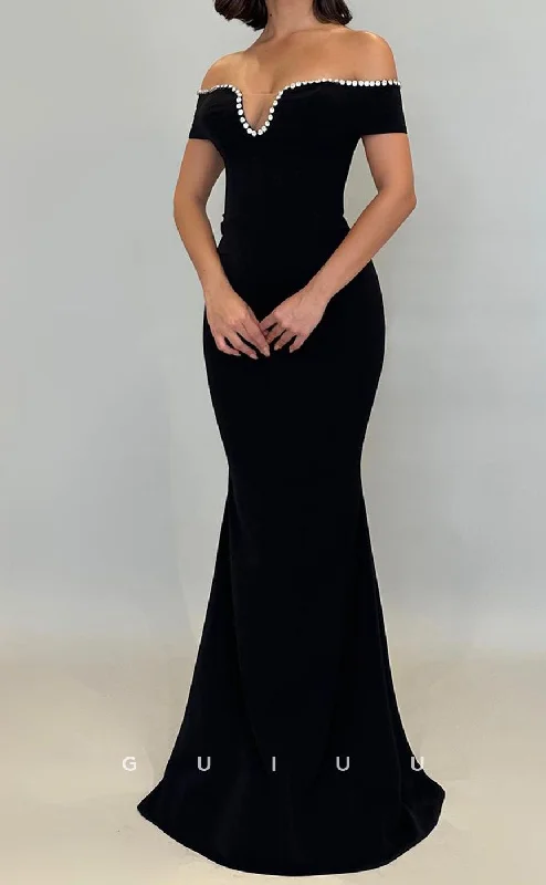 G3338 - Classic & Timeless Sheath & Trumpet Floor-Length Dress with Bead Off-Shoulder Evening Party Dress Tunics Sale discount G3338 - Classic & Timeless Sheath & Trumpet Floor-Length Dress with Bead Off-Shoulder Evening Party Dress Tunics Sale discount