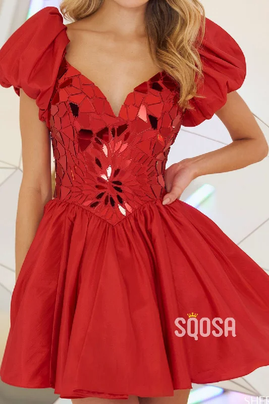 Chic Satin A-Line Beaded Appliques V-Neck Party/Homecoming Dress QS2542 Tunics Practical easy-care Chic Satin A-Line Beaded Appliques V-Neck Party/Homecoming Dress QS2542 Tunics Practical easy-care