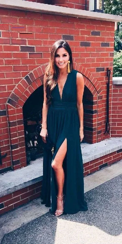 Stylish A-Line Deep V Neck Navy Blue Chiffon Long Prom Dresses with Side Split,Sexy Evening Party Dresses SA1581 Turtleneck Warm Winter Stylish A-Line Deep V Neck Navy Blue Chiffon Long Prom Dresses with Side Split,Sexy Evening Party Dresses SA1581 Turtleneck Warm Winter
