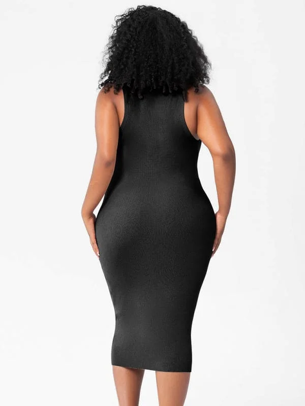 New fat mm round neck vest bottoming tight hip knit dress Tunics Hiking breathable