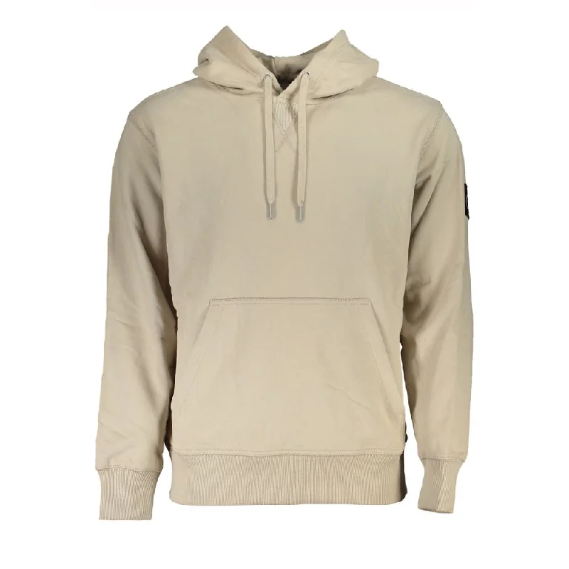 Beige Cotton Hooded Sweatshirt Hoodie with Full-Zip Functional Layering