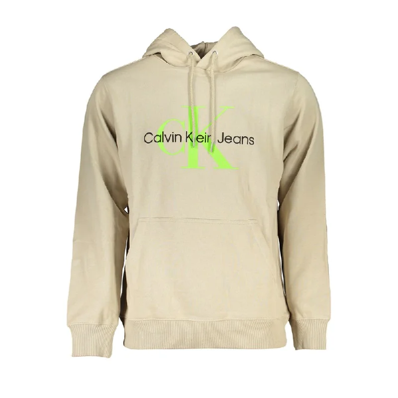 Beige Hooded Cotton Sweatshirt Hoodie with Double Zipper Versatile Adjustable