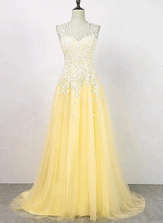 Yellow Tulle with Applique Long Party Dress, Charming Junior Prom Dress KS5990 Tunics Print Colorful Yellow Tulle with Applique Long Party Dress, Charming Junior Prom Dress KS5990 Tunics Print Colorful