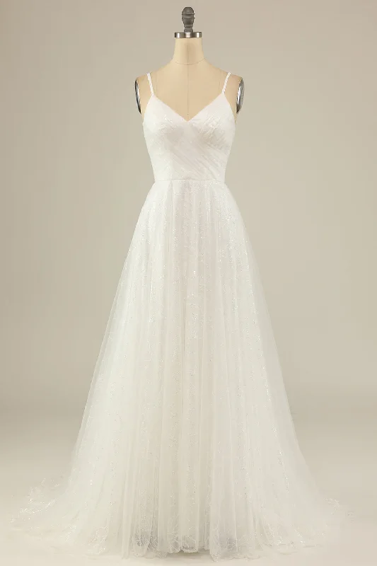 A Line Spaghetti Straps White Tulle Party Dress Tunics Trendy modern
