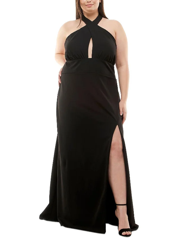 Plus Womens Keyhole Neckline Full Length Evening Dress Square Neckline Feminine