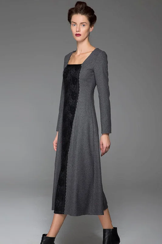 Dark Gray Wool Dress Slim Wool Dress Black Stitching Dress (1442) Tunics stripes playful Dark Gray Wool Dress Slim Wool Dress Black Stitching Dress (1442) Tunics stripes playful