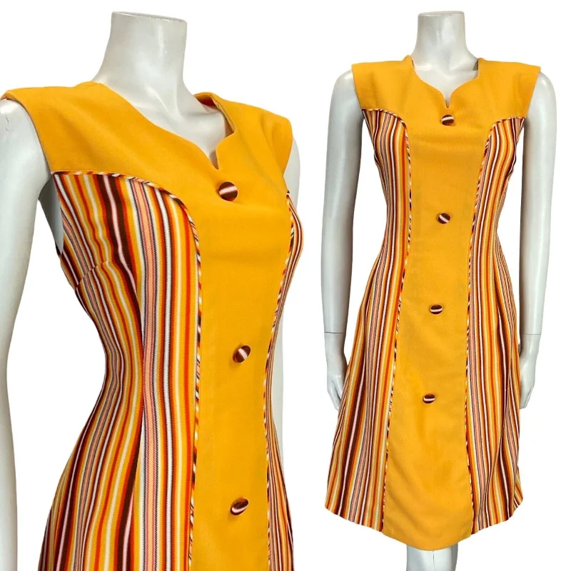 VTG 60S MOD GOGO YELLOW ORANGE BROWN WHITE SWEETHEART STRIPED SHIFT DRESS 14 16 Tunics Designer luxury VTG 60S MOD GOGO YELLOW ORANGE BROWN WHITE SWEETHEART STRIPED SHIFT DRESS 14 16 Tunics Designer luxury