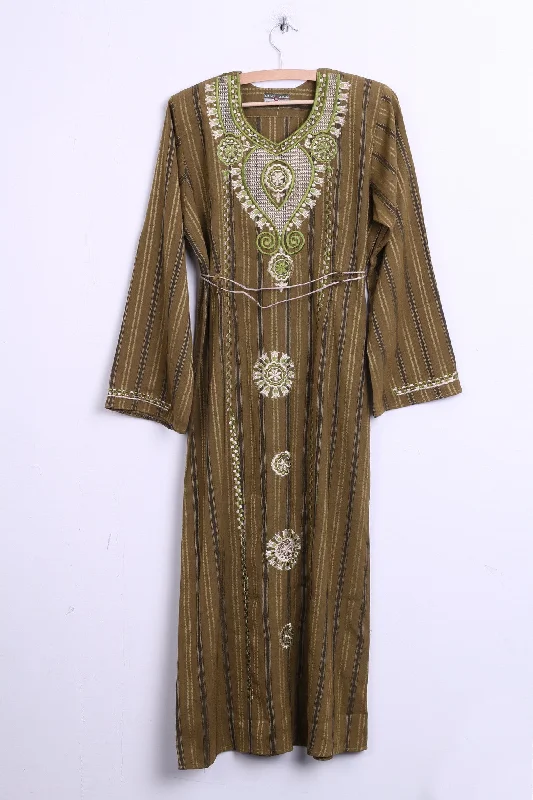 SAAD Womens S Hindu Long Dress Dark Green Striped V Neck Tunics Versatile stylish