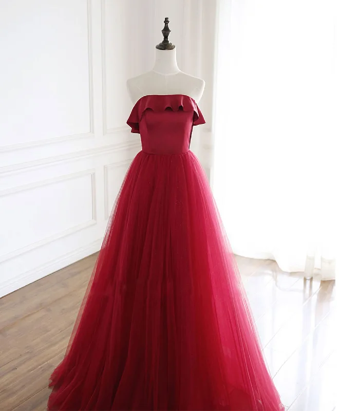 Burgundy Tulle Long Prom Dress, A line Burgundy Formal Party Dress Tunics Denim casual Burgundy Tulle Long Prom Dress, A line Burgundy Formal Party Dress Tunics Denim casual