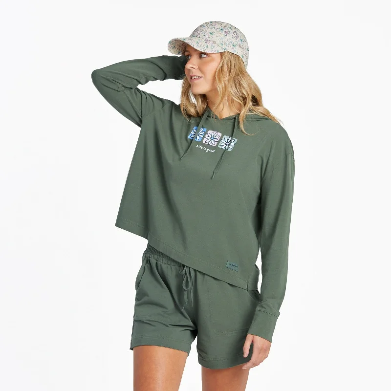 Life is Good Women's Three Boxed Daisies Crusher-Flex Hoodie, Dark Moss Green Hoodie with Turtle Neck Cozy Winter Life is Good Women's Three Boxed Daisies Crusher-Flex Hoodie, Dark Moss Green Hoodie with Turtle Neck Cozy Winter