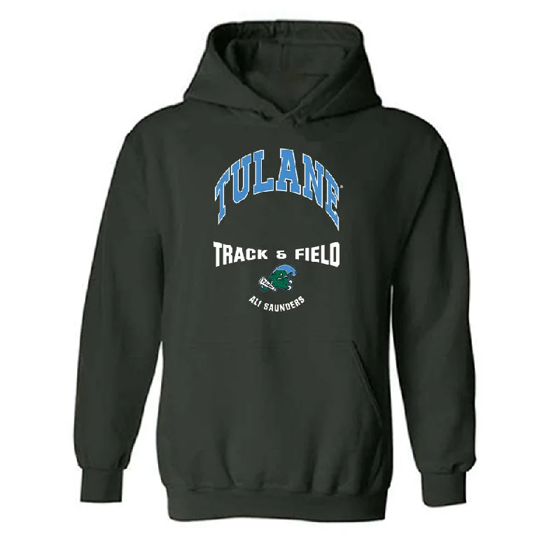 Tulane - NCAA Women's Track & Field : Ali Saunders - Classic Fashion Shersey Hooded Sweatshirt Hoodie with Frayed Bohemian Relaxed Tulane - NCAA Women's Track & Field : Ali Saunders - Classic Fashion Shersey Hooded Sweatshirt Hoodie with Frayed Bohemian Relaxed