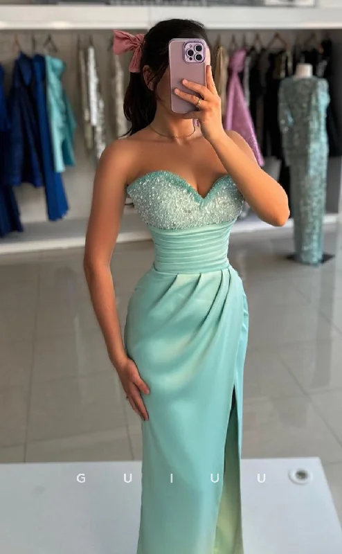 G4236 - Sheath Strapless Sleeveless Beaded Sequined Long Prom Party Dress Tunics Short Trendy G4236 - Sheath Strapless Sleeveless Beaded Sequined Long Prom Party Dress Tunics Short Trendy