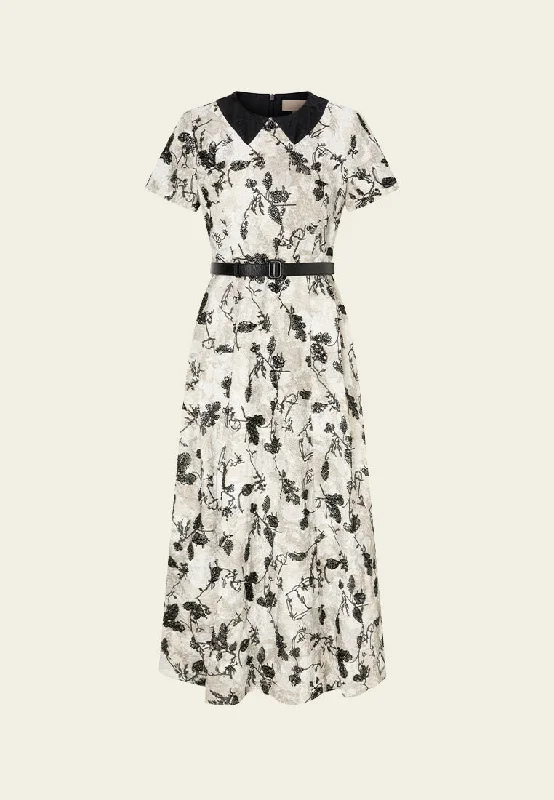 Belted Jacquard Contrasting-lapel Embellished Dress Tunics Plaid country