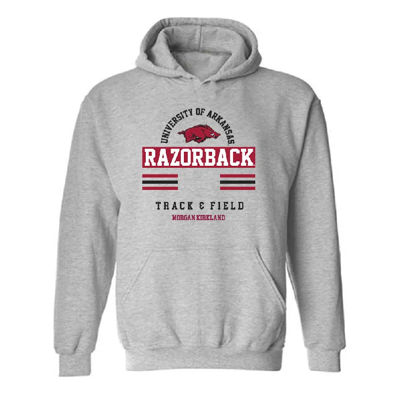 Arkansas - NCAA Women's Track & Field : Morgan Kirkland - Classic Fashion Shersey Hooded Sweatshirt Hoodie with Pattern Geometric Abstract Arkansas - NCAA Women's Track & Field : Morgan Kirkland - Classic Fashion Shersey Hooded Sweatshirt Hoodie with Pattern Geometric Abstract