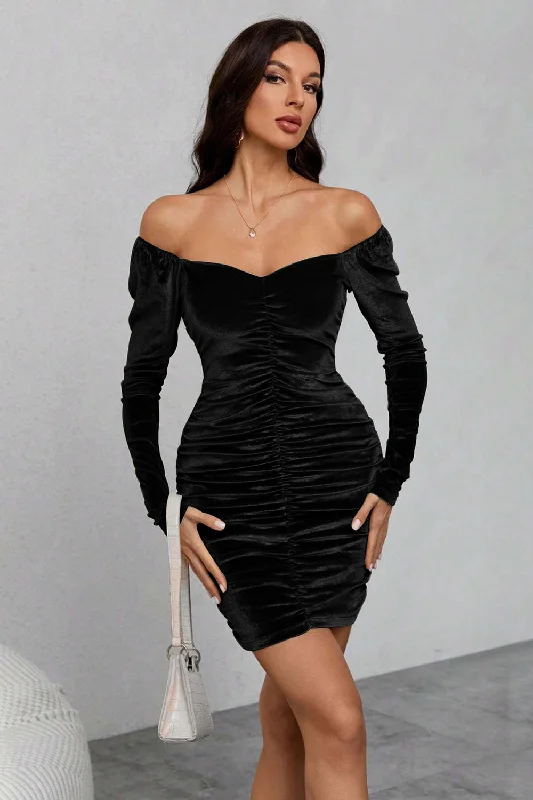 Black Velvet Long Sleeves Bodycon Party Dress Tunics Top rated