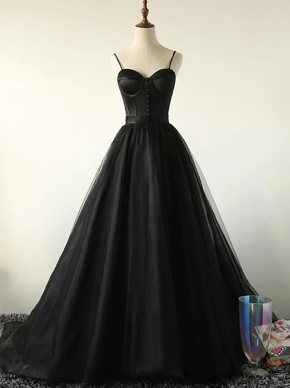 Elegant Black Straps Tulle Sweetheart Prom Dress, Black Party Dress KS3470 sweetheart Neckline Romantic Elegant Black Straps Tulle Sweetheart Prom Dress, Black Party Dress KS3470 sweetheart Neckline Romantic