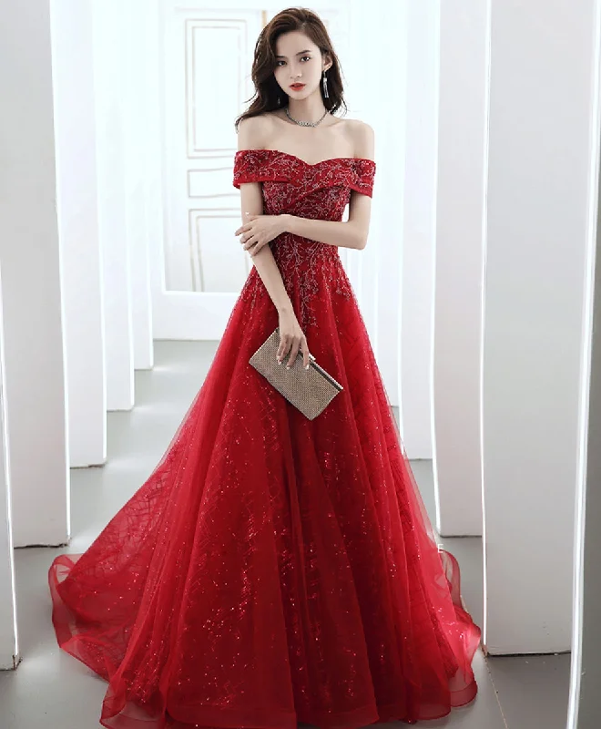 Burgundy Off Shoulder Tulle Lace Long Prom Dress, Burgundy Formal Party Dress Tunics Summer linen Burgundy Off Shoulder Tulle Lace Long Prom Dress, Burgundy Formal Party Dress Tunics Summer linen