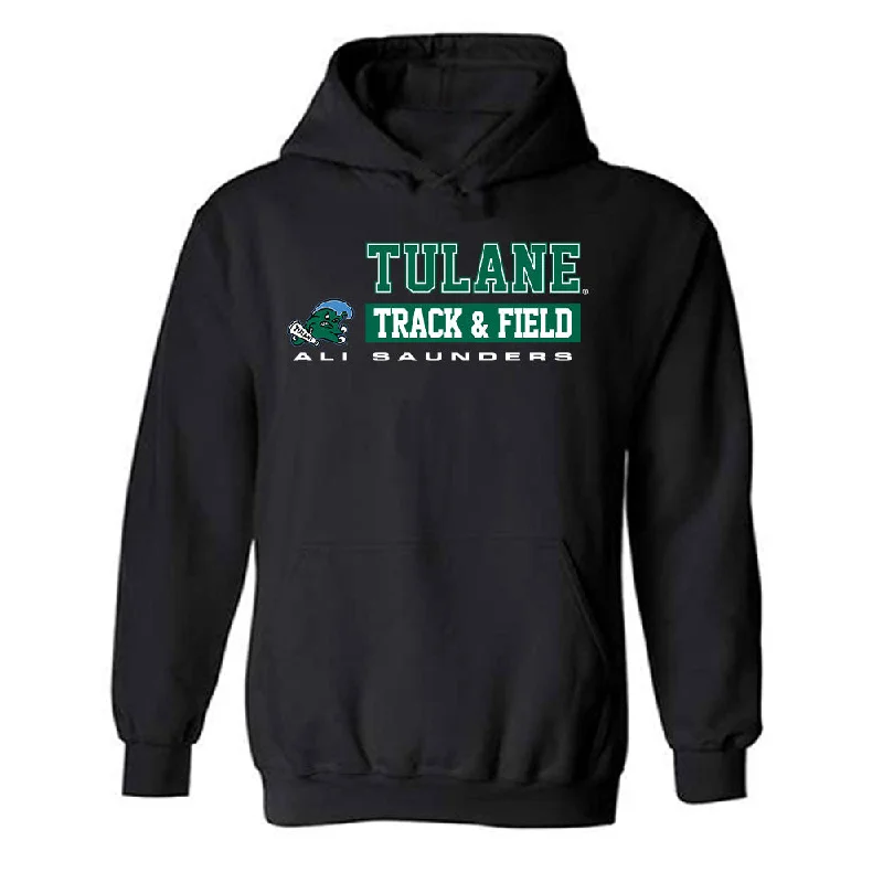 Tulane - NCAA Women's Track & Field : Ali Saunders - Classic Fashion Shersey Hooded Sweatshirt Hoodie with Metallic Shiny Futuristic Tulane - NCAA Women's Track & Field : Ali Saunders - Classic Fashion Shersey Hooded Sweatshirt Hoodie with Metallic Shiny Futuristic