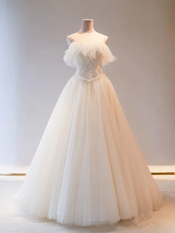 Unique Light Champagne Tulle Long Prom Dress, Tulle Formal Wedding Party Dress empire Waist empire Unique Light Champagne Tulle Long Prom Dress, Tulle Formal Wedding Party Dress empire Waist empire