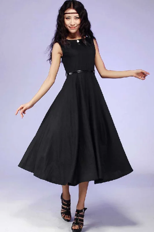 50S sleeveless swing little black dress 0561# Tunics Office stylish