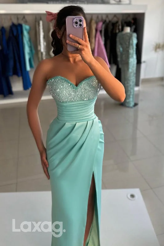 13763 - Sheath/Column Sweetheart Ruched Slit Long Formal Party Dress Tunics Sophisticated sleek 13763 - Sheath/Column Sweetheart Ruched Slit Long Formal Party Dress Tunics Sophisticated sleek
