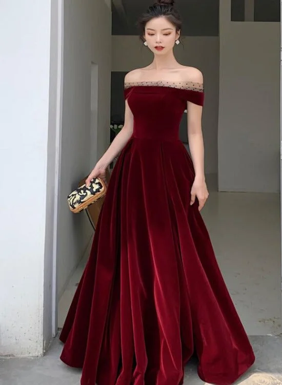 Elegant Burgundy Velvet A-line Lace-up Floor Length Party Dress, Dark Red Evening Dress Prom Dress Tunics Long Elegant Elegant Burgundy Velvet A-line Lace-up Floor Length Party Dress, Dark Red Evening Dress Prom Dress Tunics Long Elegant