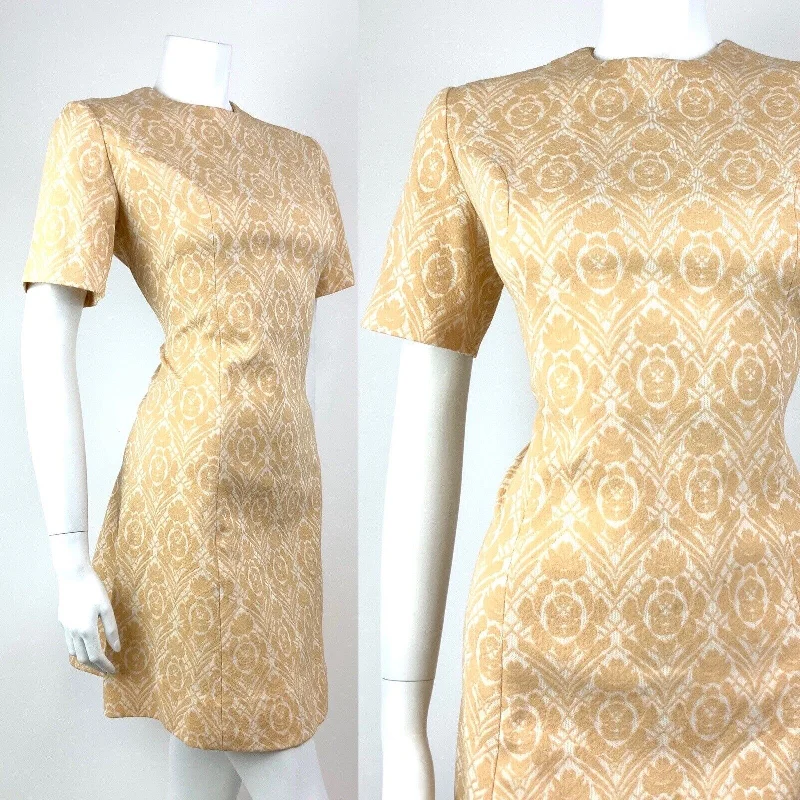 VINTAGE 60s 70s BEIGE WHITE FLORAL DAMASK MOD SCOOTER MINI FITTED DRESS 14 16 Tunics Canvas sturdy VINTAGE 60s 70s BEIGE WHITE FLORAL DAMASK MOD SCOOTER MINI FITTED DRESS 14 16 Tunics Canvas sturdy
