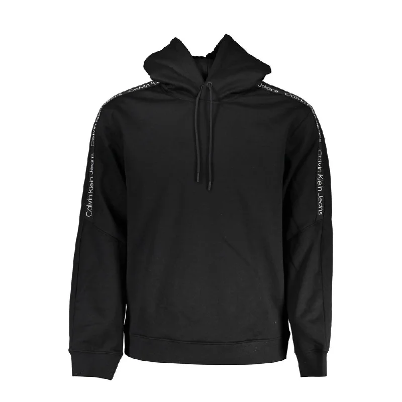 Sleek Fleece Hooded Sweatshirt In Black Hoodie with Distressed Vintage Worn
