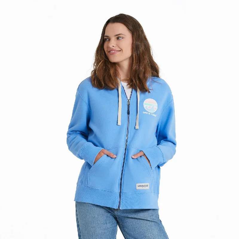 Life is Good Women's Sunset Wave LIG Simply True Fleece Zip Hoodie, Cornflower Blue Hoodie with Longline Fit Extended Stylish