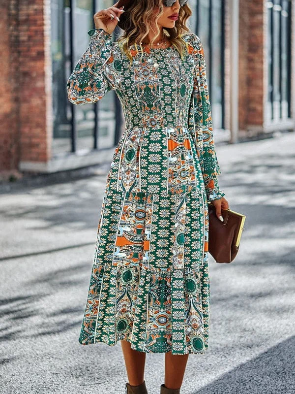 Women's Bohemian Round Neck Dress Spring and Autumn Seasons New Arrival Swing Skirt Tunics Prom sequined