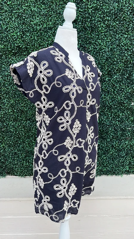 Embroidered Navy Cotton Dress Tunics Fall fleece