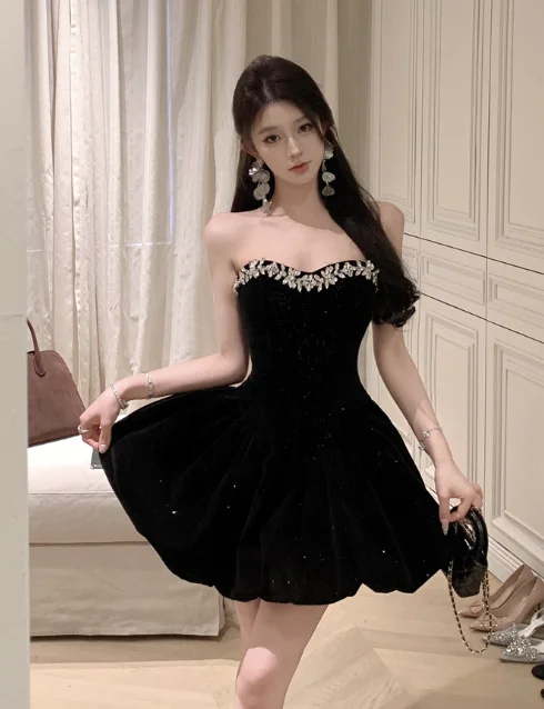 Elegant Sparkly Black Velvet Dress for Party Occasions Tunics Versatile all-occasion Elegant Sparkly Black Velvet Dress for Party Occasions Tunics Versatile all-occasion
