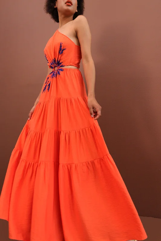 Orange dress with hand-made embroidery Tunics Winter warm