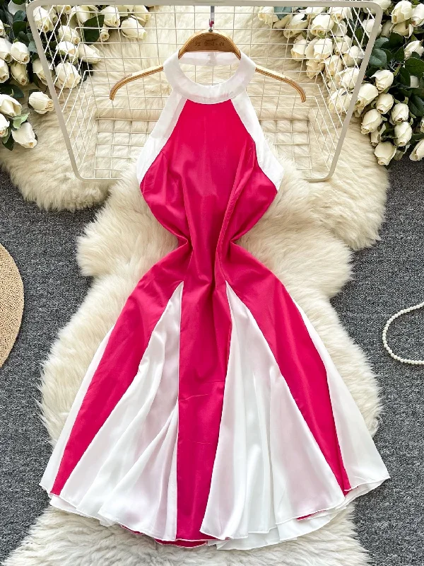 Color Block Halter Neck Dress Tunics Fashionable trendy