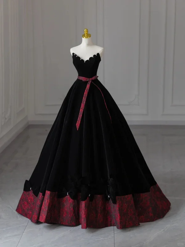 Glam Black V-neckline Velvet Lace-up Party Dress, Black Velvet Floor Length Prom Dress Tunics Timeless classic Glam Black V-neckline Velvet Lace-up Party Dress, Black Velvet Floor Length Prom Dress Tunics Timeless classic